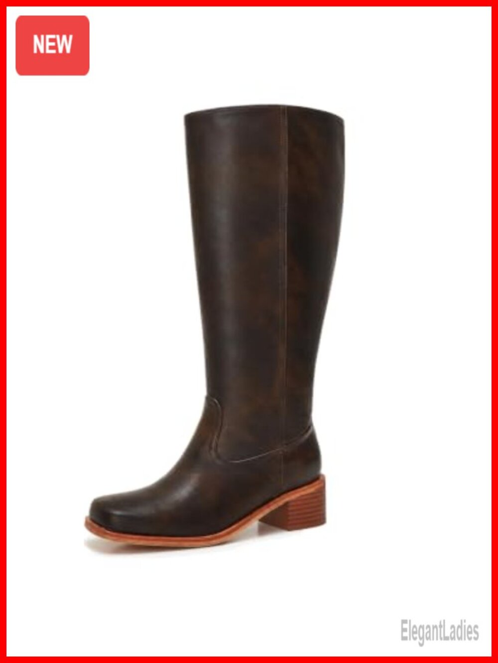 Faux Leather Wide Calf Knee High Riding Boots Low Block Heel Zip-Up Tall